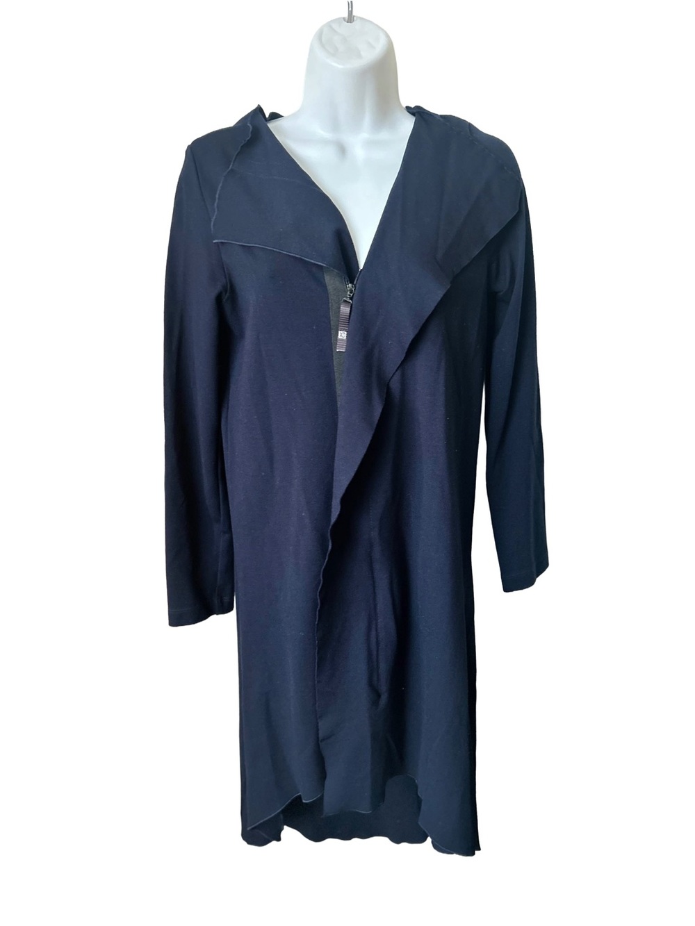 XD Xenia Design Navy Blue Asymmetrical Waterfall Zip Cardigan Jacket Size 36